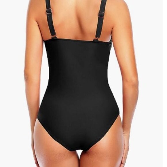 CHRISTINA Flattering Black One-piece Ruching Tummy Control high-cut leg, bra 16D - Picture 4 of 16